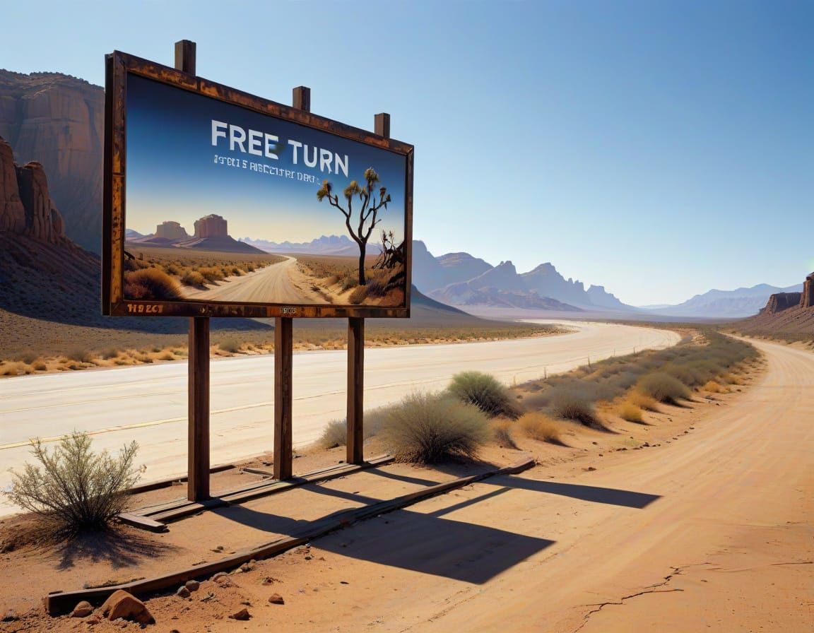 Haunting Desert Billboard in Rusted Elegance