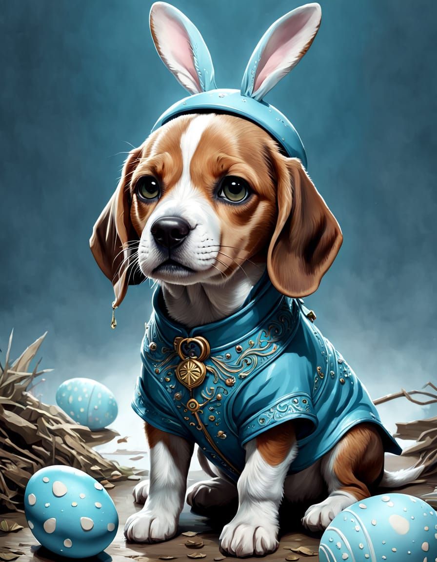 Cute Easter Beagle in Baby Blue Digital Art