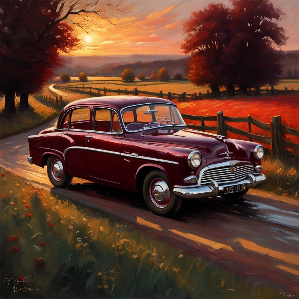 Vintage Vauxhall Velox Car in Oil Painting Style