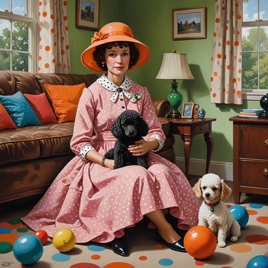 Polka Dot Living Room Interior as Oil Painting