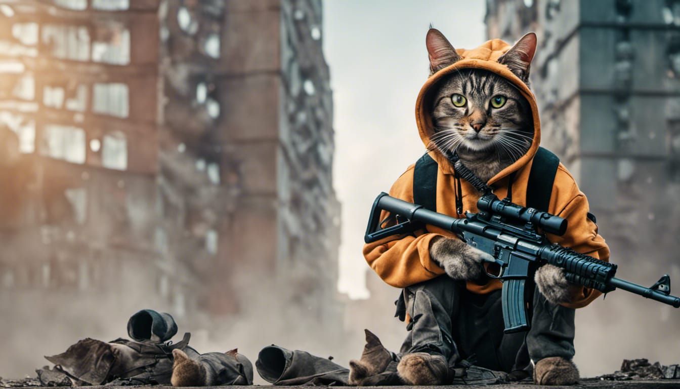 Post-Apocalyptic Cat Warrior in Hoodie