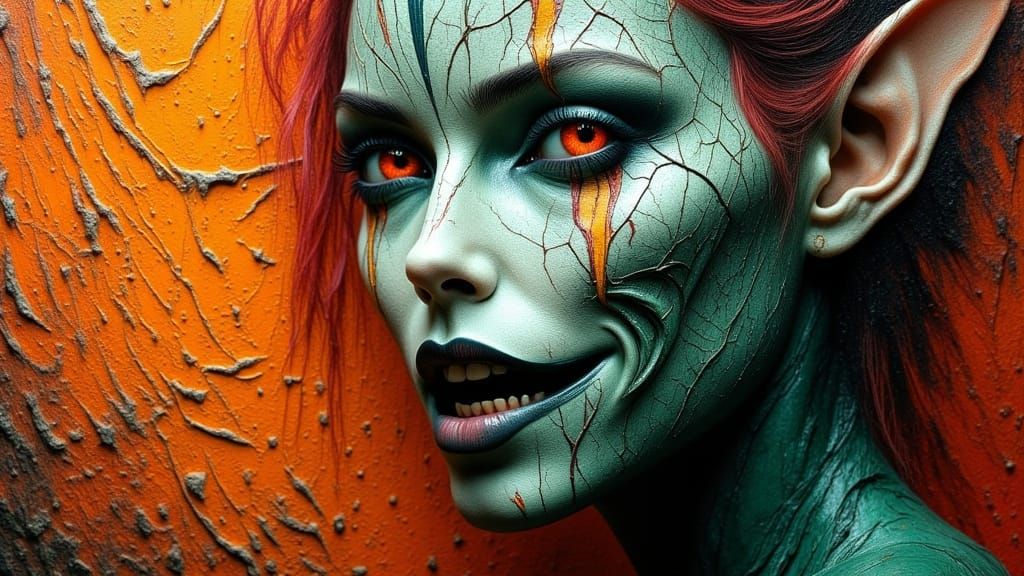 Surreal Dark Elf Portrait in 3D Oil Painting Style