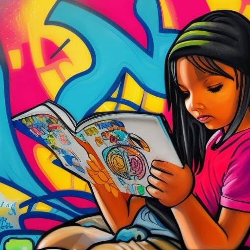 Girl Reading to Boy in Graffiti Style