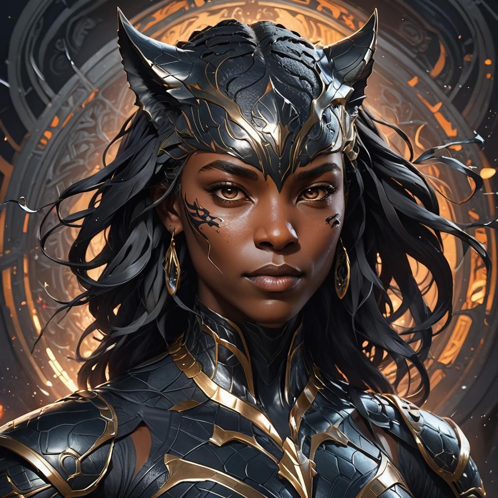 Dragon Black Panther Portrait in Hyperdetailed Style