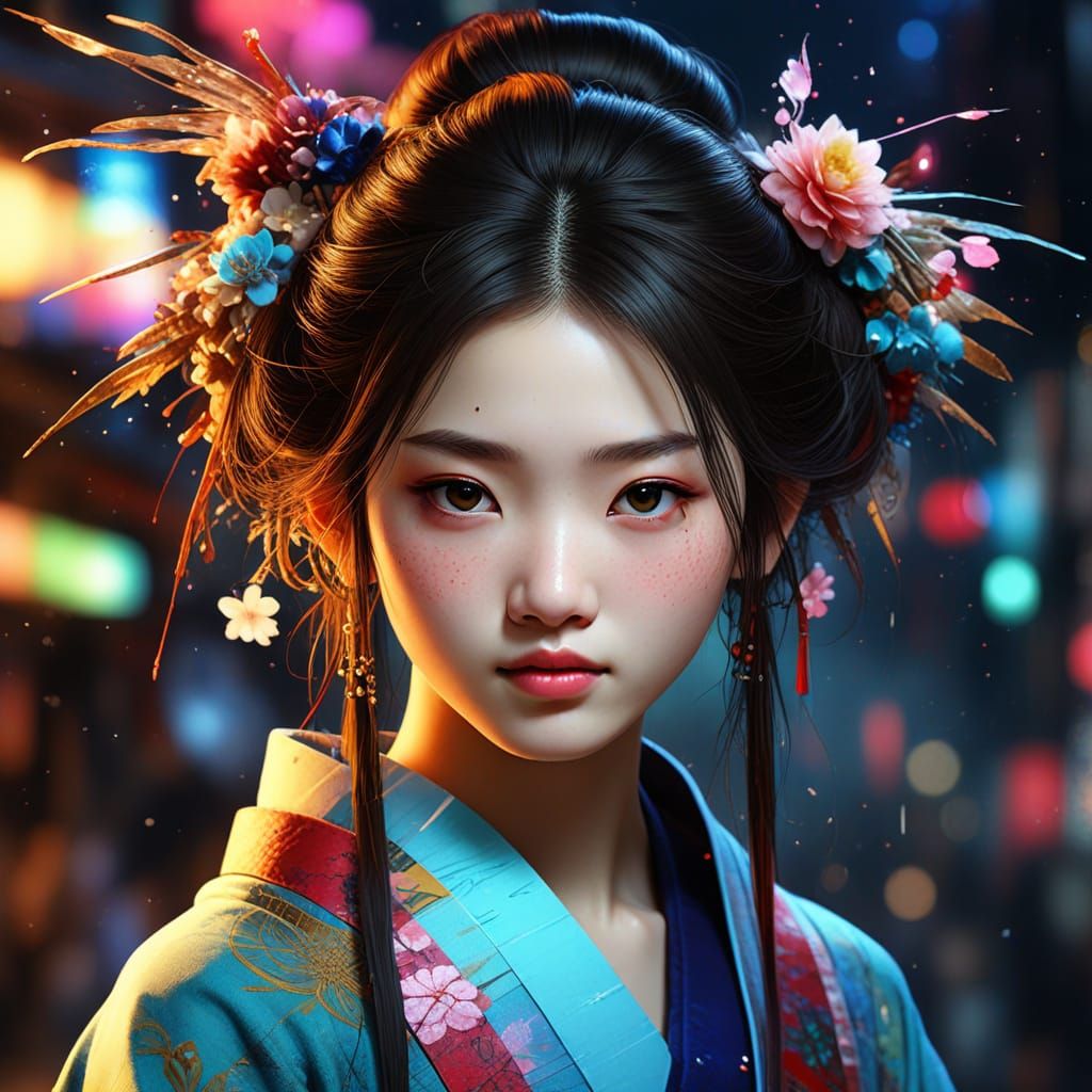 Vibrant Japanese Culture with Sparkly Background