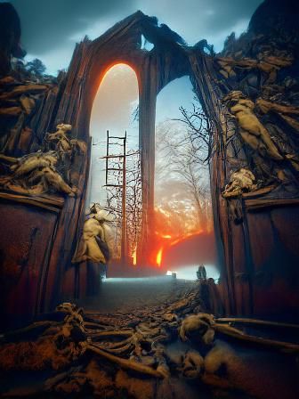Dramatic Gates of Hell in Romanticism Style