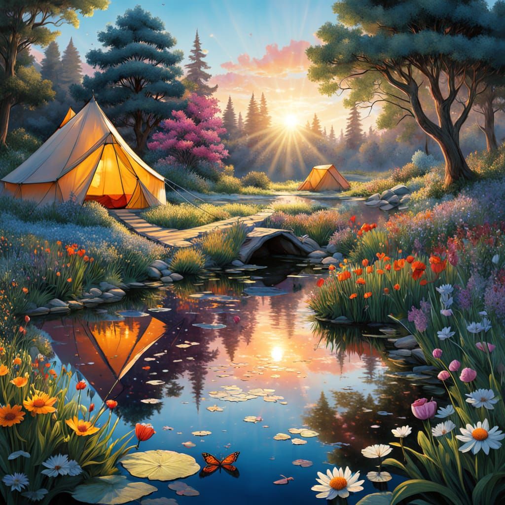 Winter Wonderland Scene in Vibrant Sunset Colors