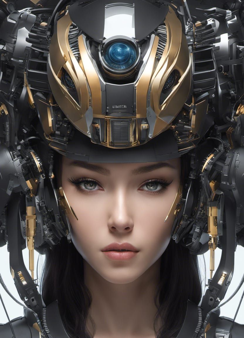 Cyborg Girl in Futuristic City with Neon Lights