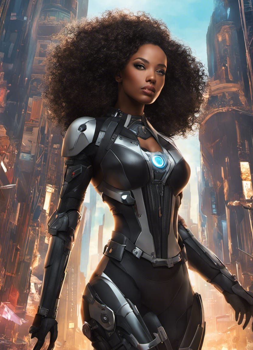 Cyborg Girl on Futuristic Street in Cyberpunk Style