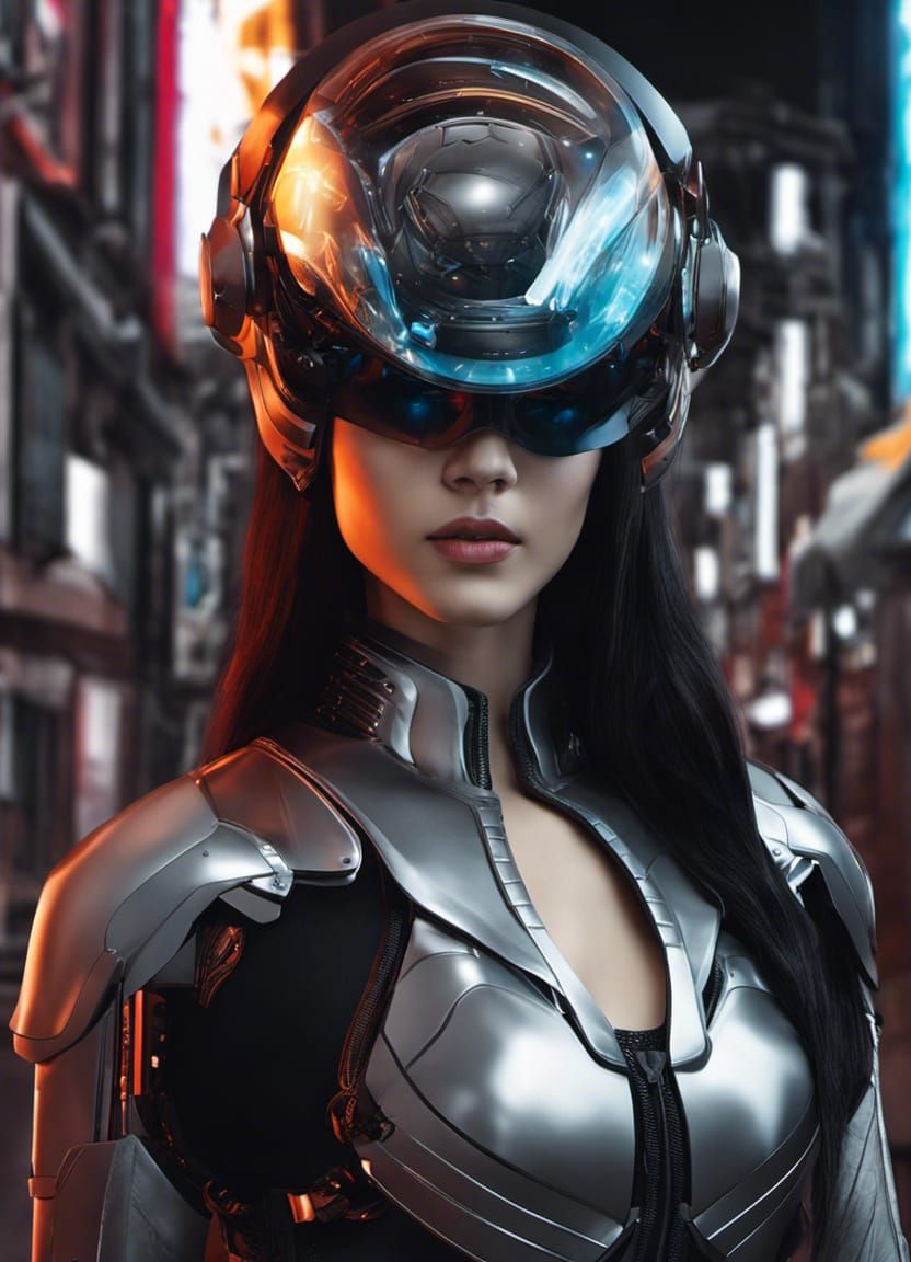 Futuristic Cyborg Girl with Neon Lights