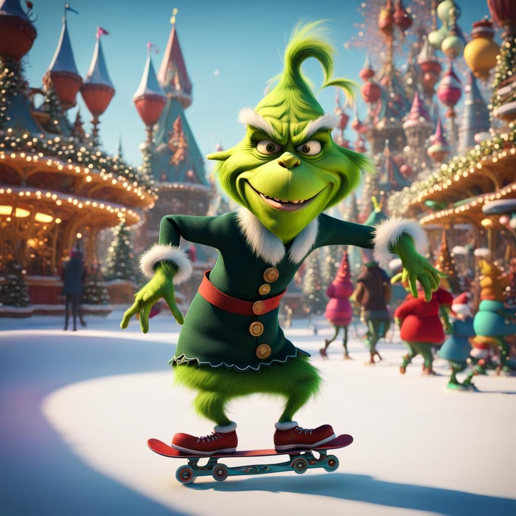 Funny Grinch in  fractal  festive amusement park