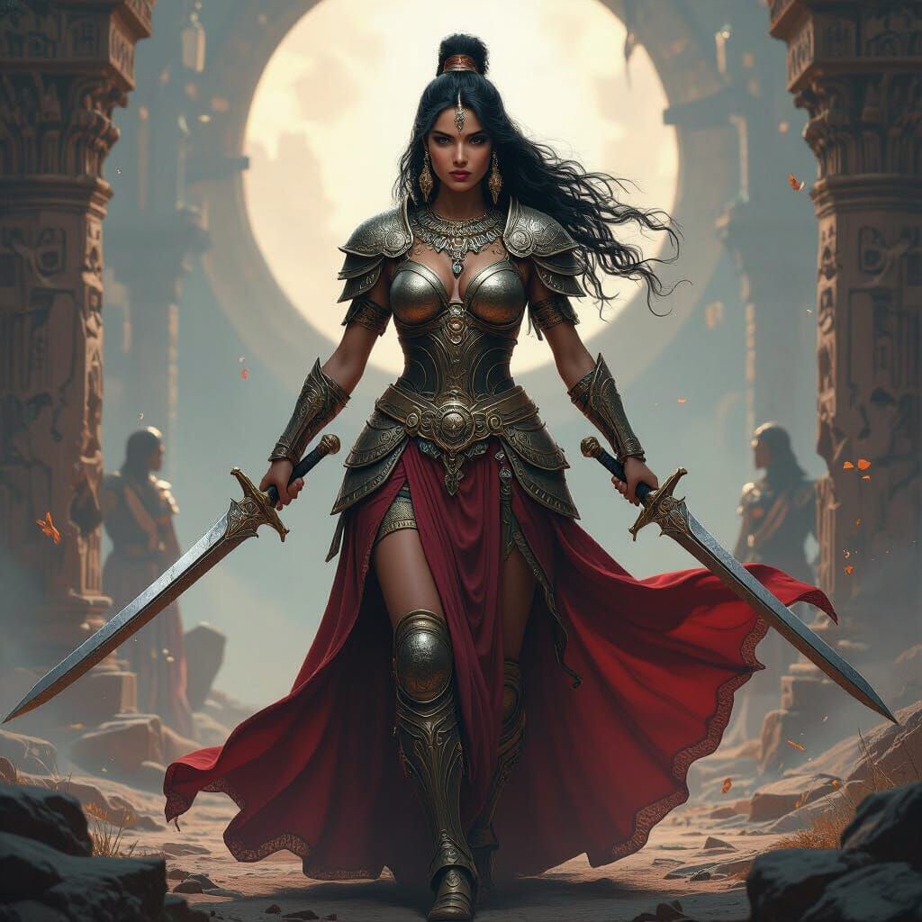 Canaanite Warrior Goddess Anat in Ornate Armor