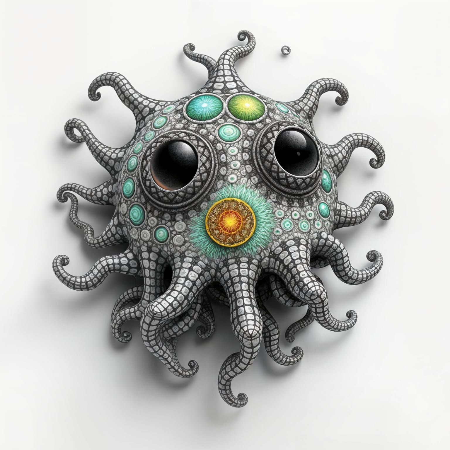 Vibrant Fractal Beasts in Cyberpunk Zentangle