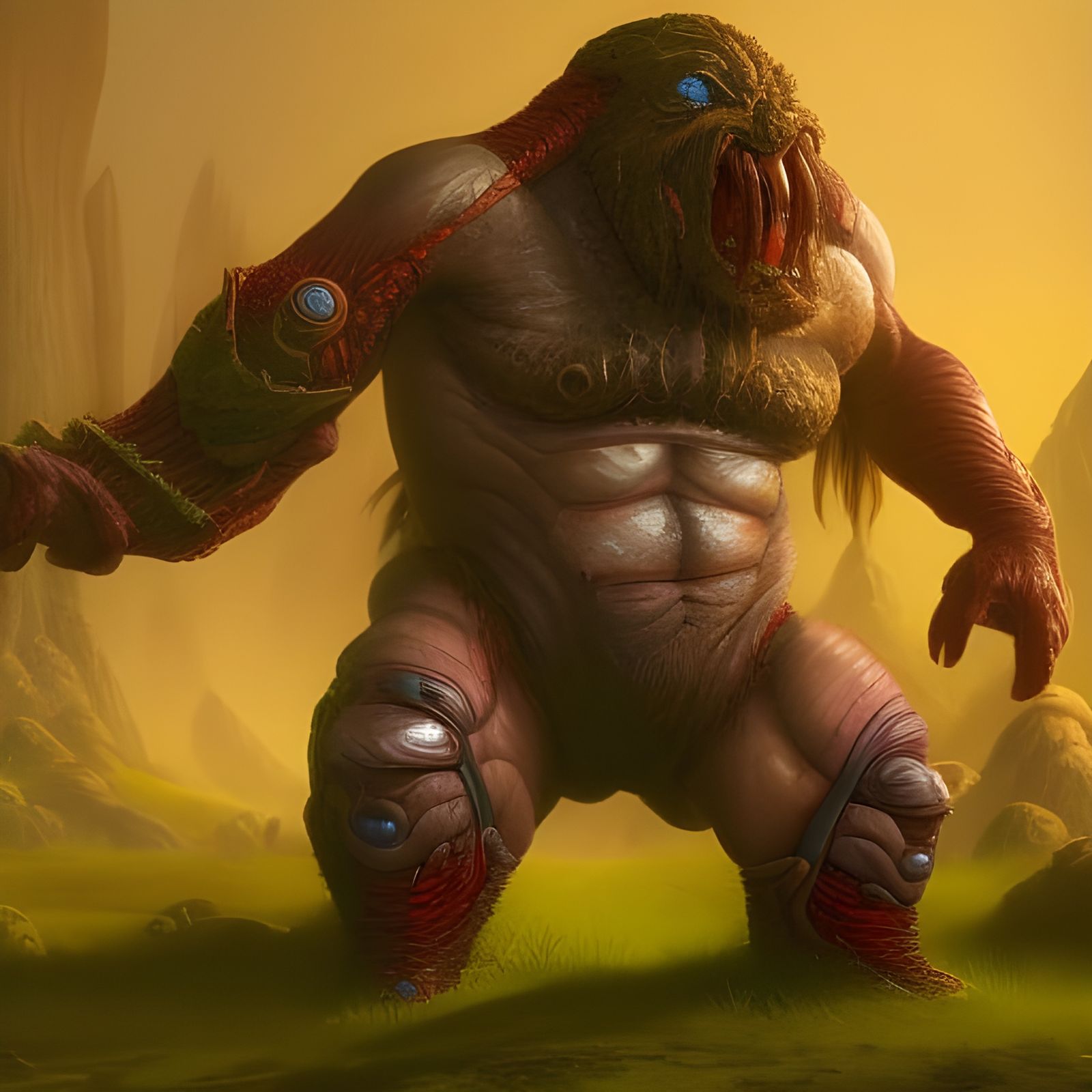 Mutant Bionic Dwarf Creature in Detailed Matte Painting