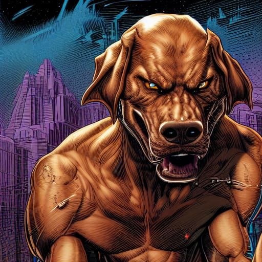 Detailed Comic Book Art of a Dogman