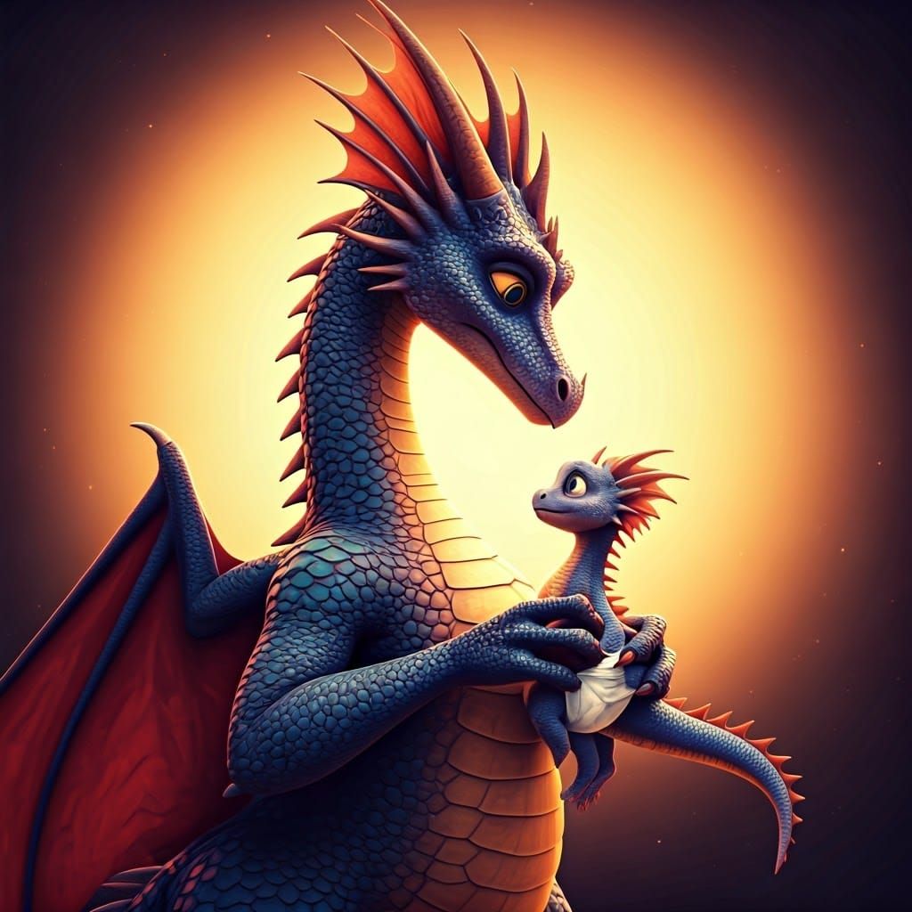 Mother Dragon Tenderly Dresses Her Adorable Baby Dragon