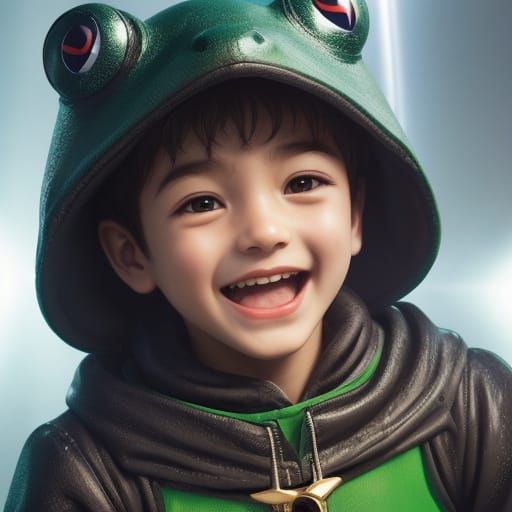 European Boy in Frog Costume with God Rays