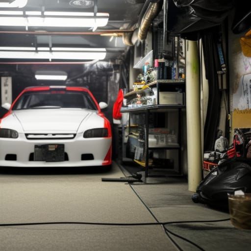 Drifting Car in Cluttered Japanese Workshop