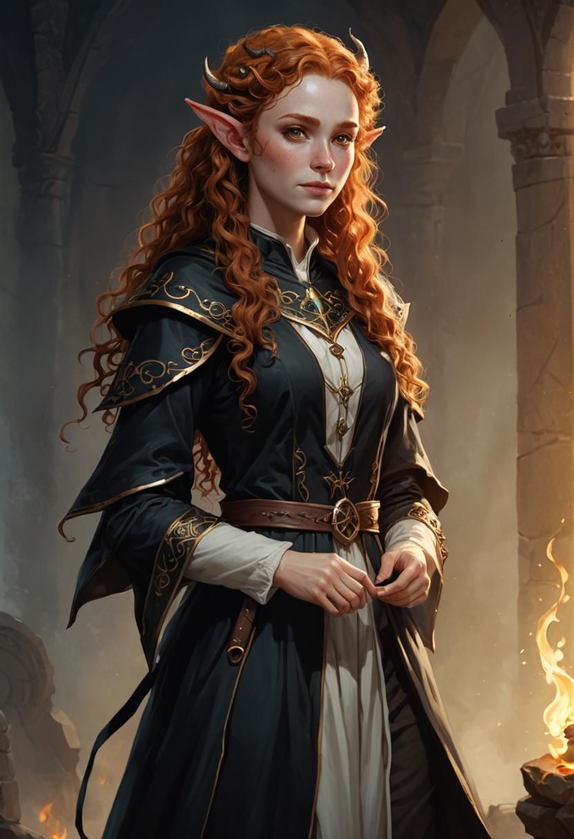 Happy Ginger Elf Cleric with Demonic Eyes