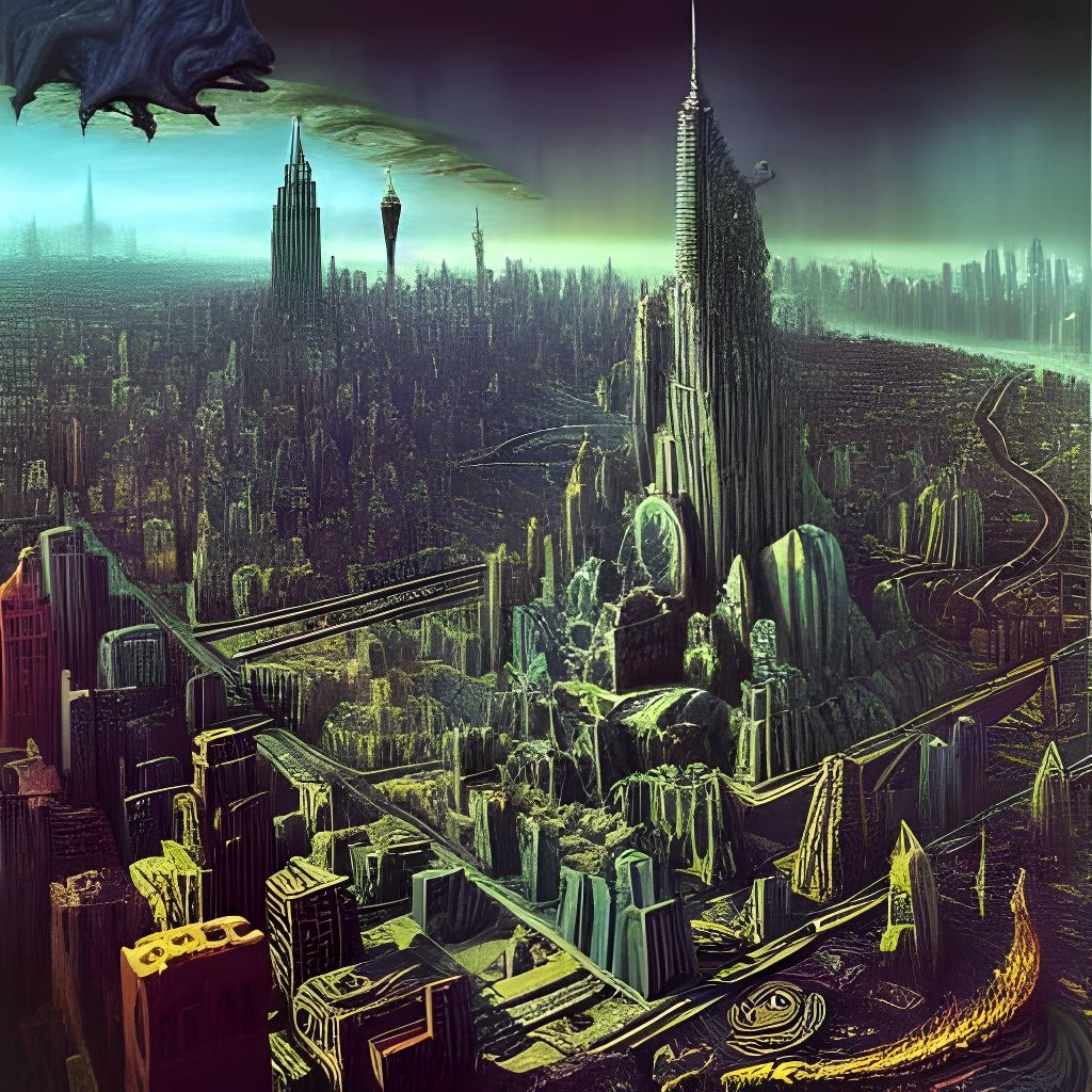 Prehistoric New York Aerial Cityscape: Lowbrow Fantasy Art
