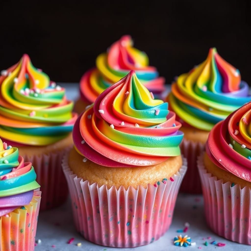 Vibrant Rainbow Cupcakes with Whimsical Flair