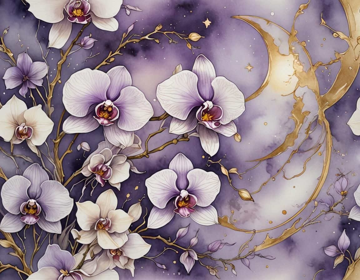 Mystical Orchid Bloom in Watercolor and Ink