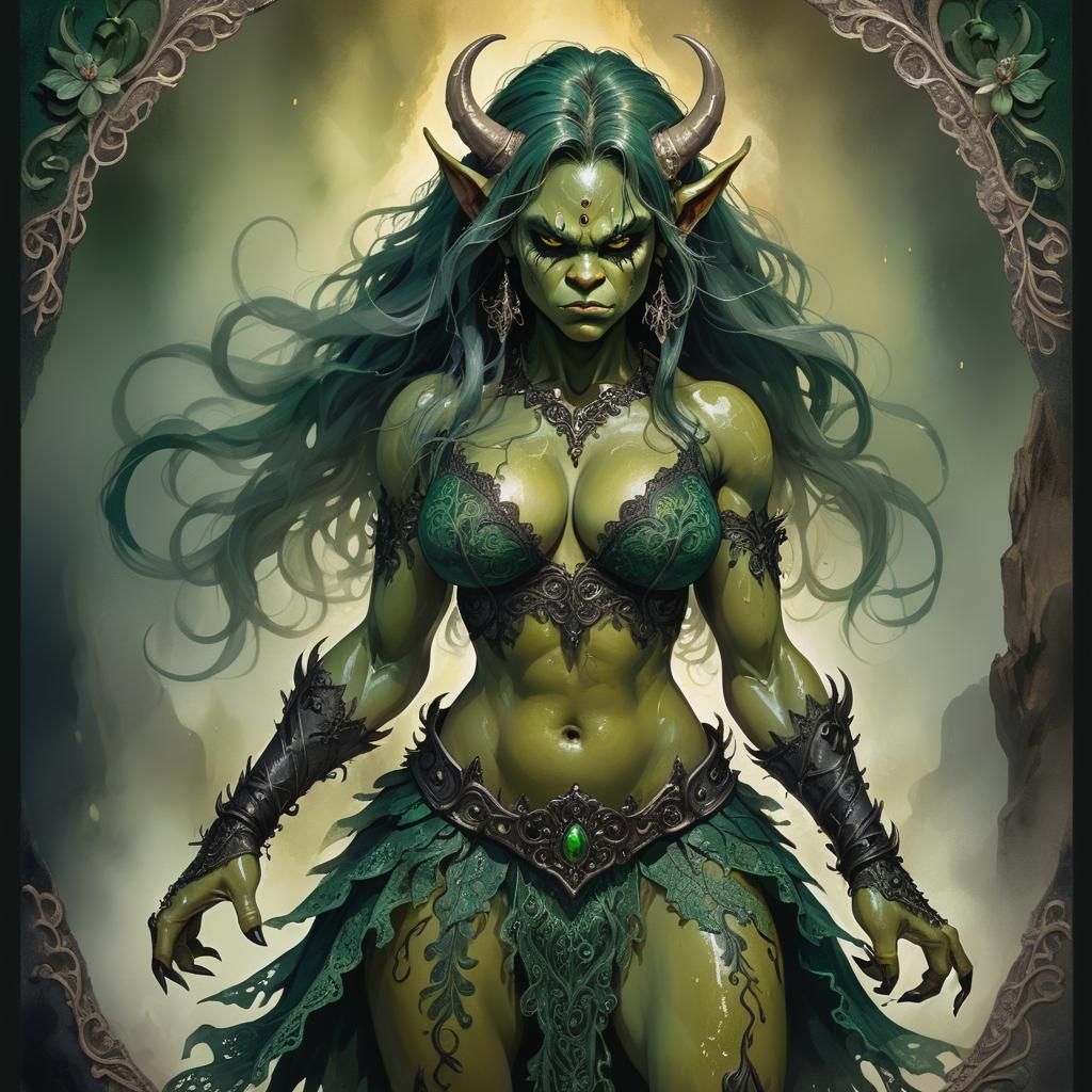 Female Ogre Warrior in Alcohol Ink Style