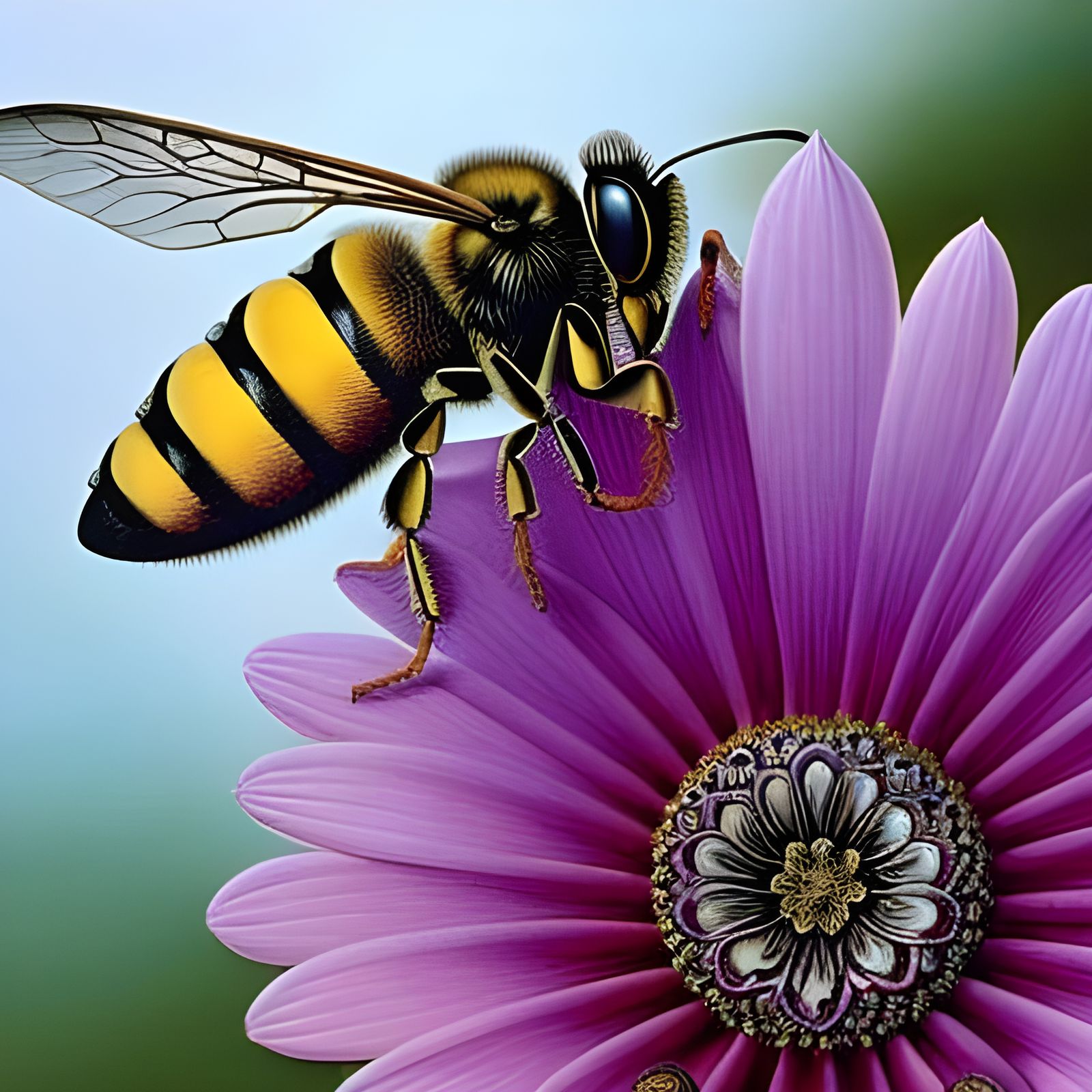 Honeybee and Imaginary Flower in Mixed Media Style