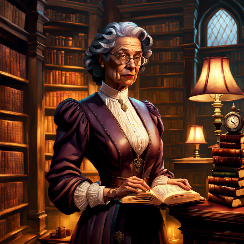 Professor Plum in Dimly Lit Library as Oil Painting
