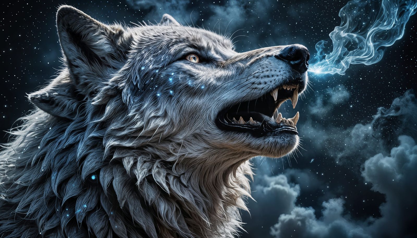 Mythical Wolf Howling at Moon in Digital Art