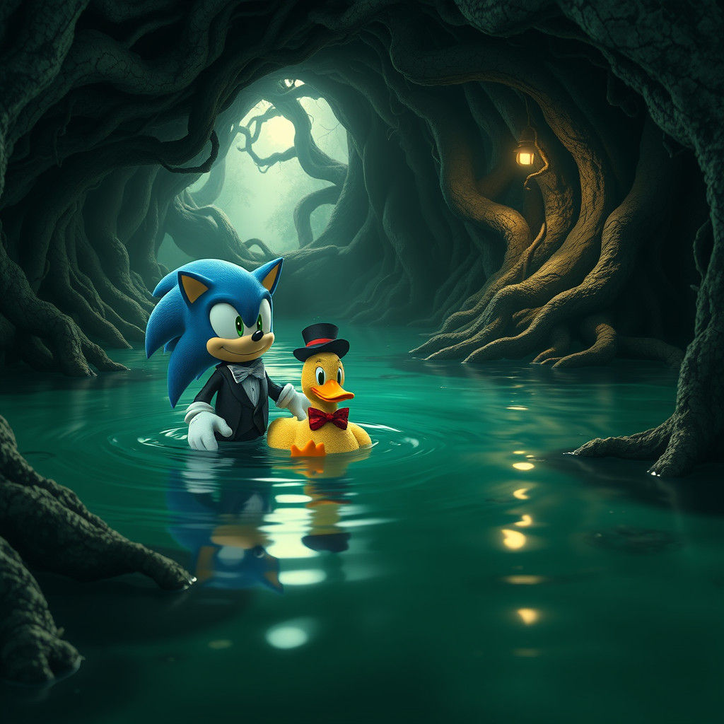 Sonic and Duck in Mystical Woodland Pool