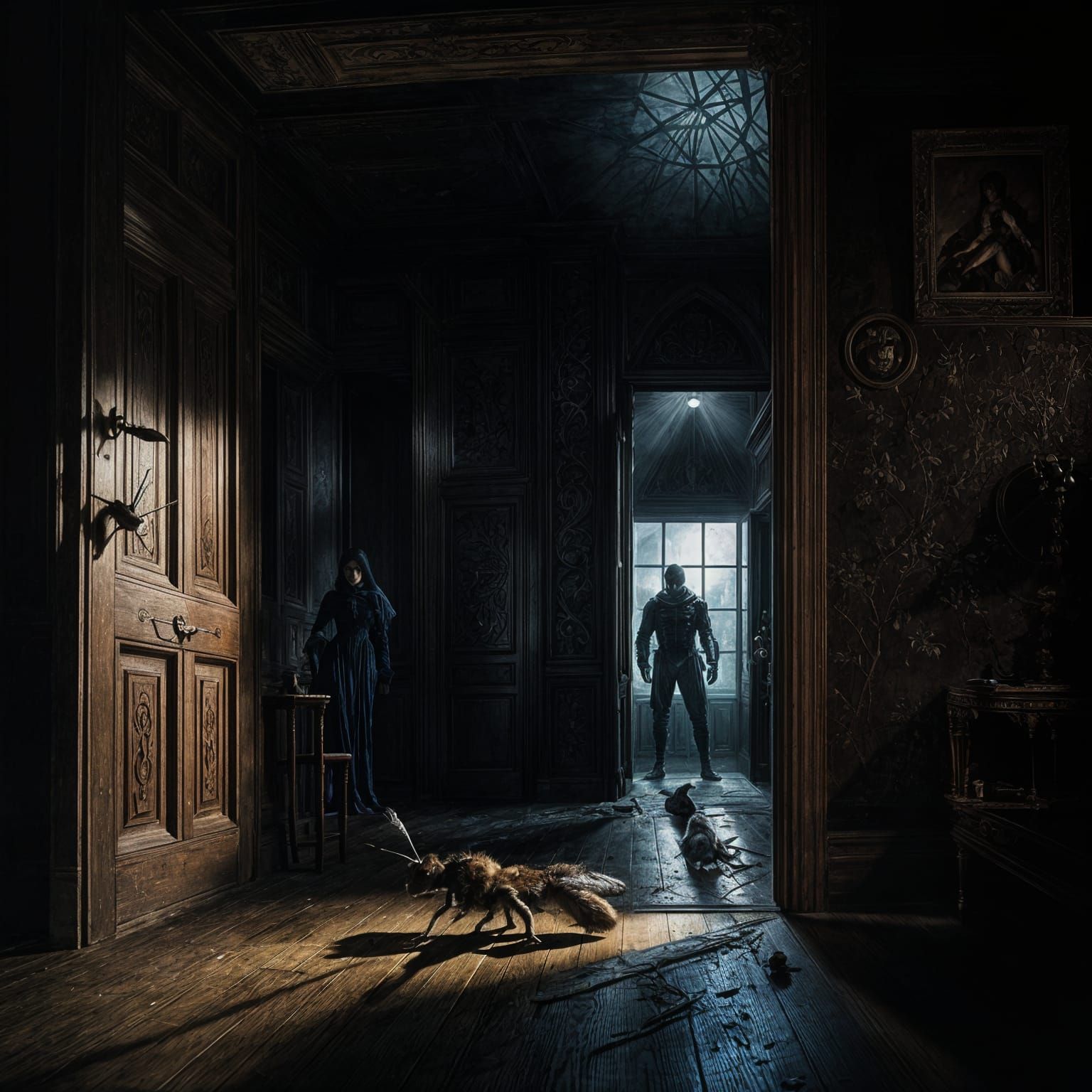 Doorway Horror: Giant Hornet in Gustave Doré Style