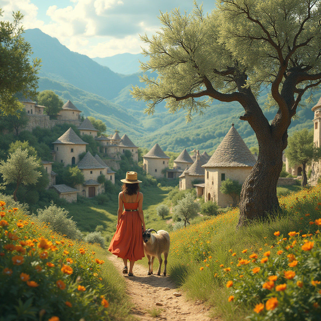 Italian Valley Spring Scene in Photorealistic Style