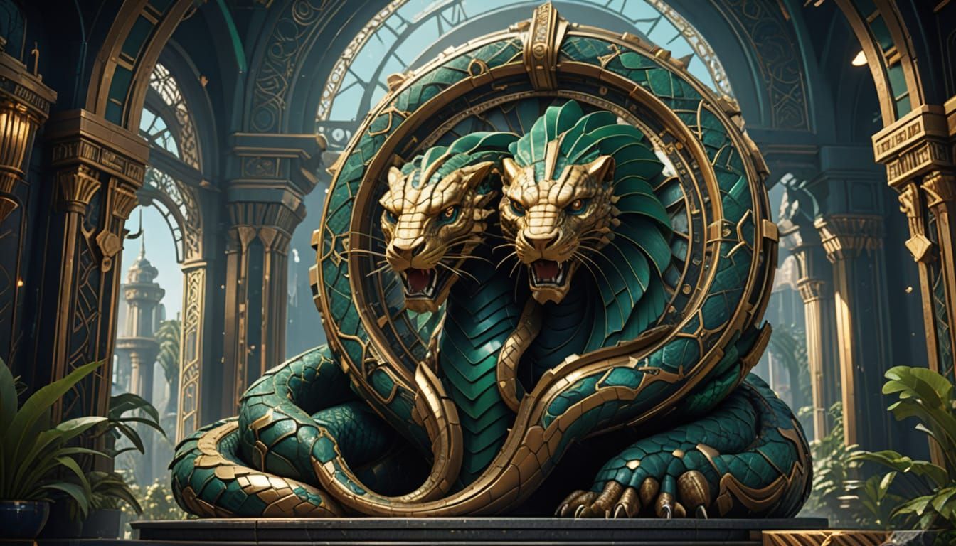 Elegant Art Deco Snake with Geometric Patterns and Gold Acce...