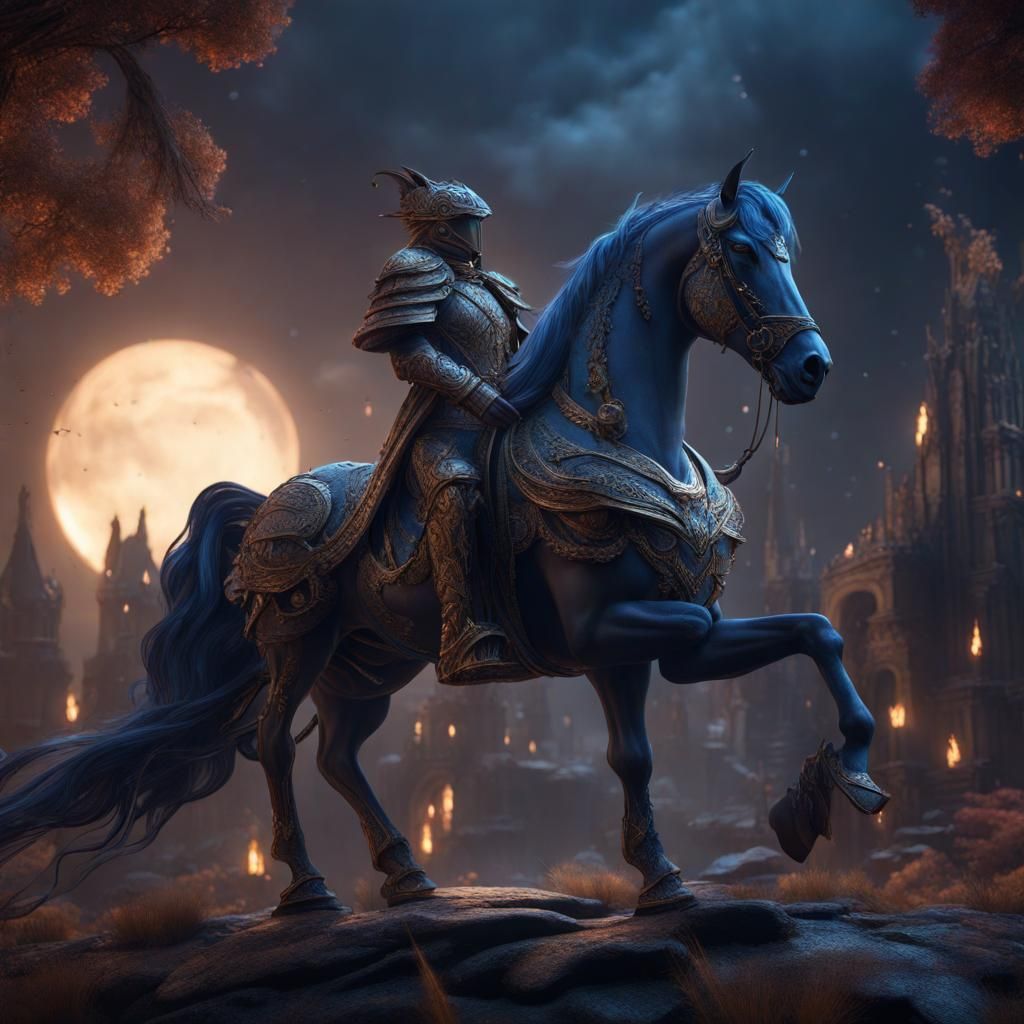 Fantastical Horse and Night, Detailed Matte Painting