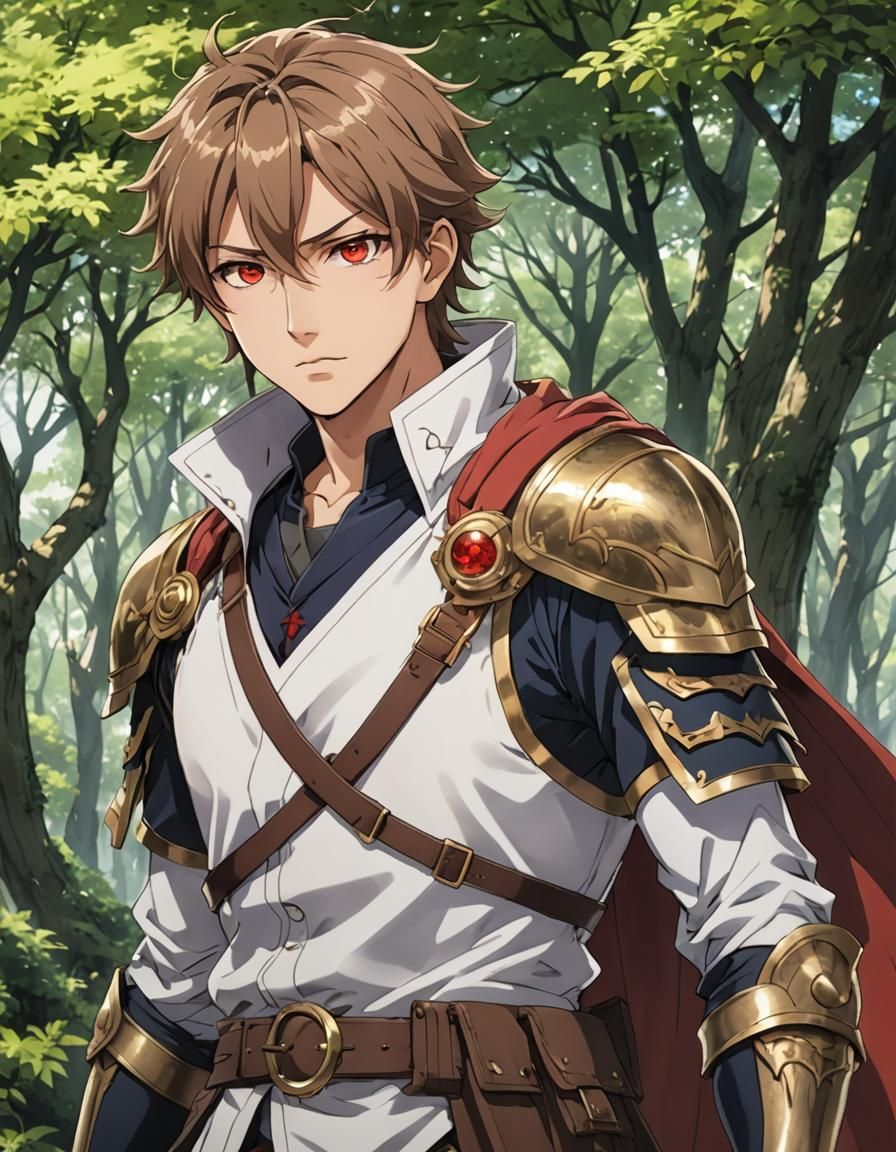 Isekai Anime Adventurer with Red Eyes