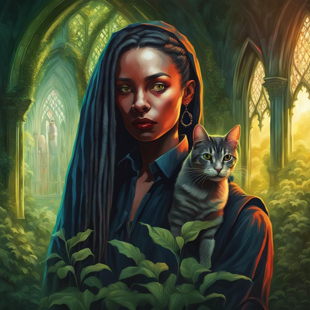 Vampire Reggae Woman in Gothic Abbey Portrait