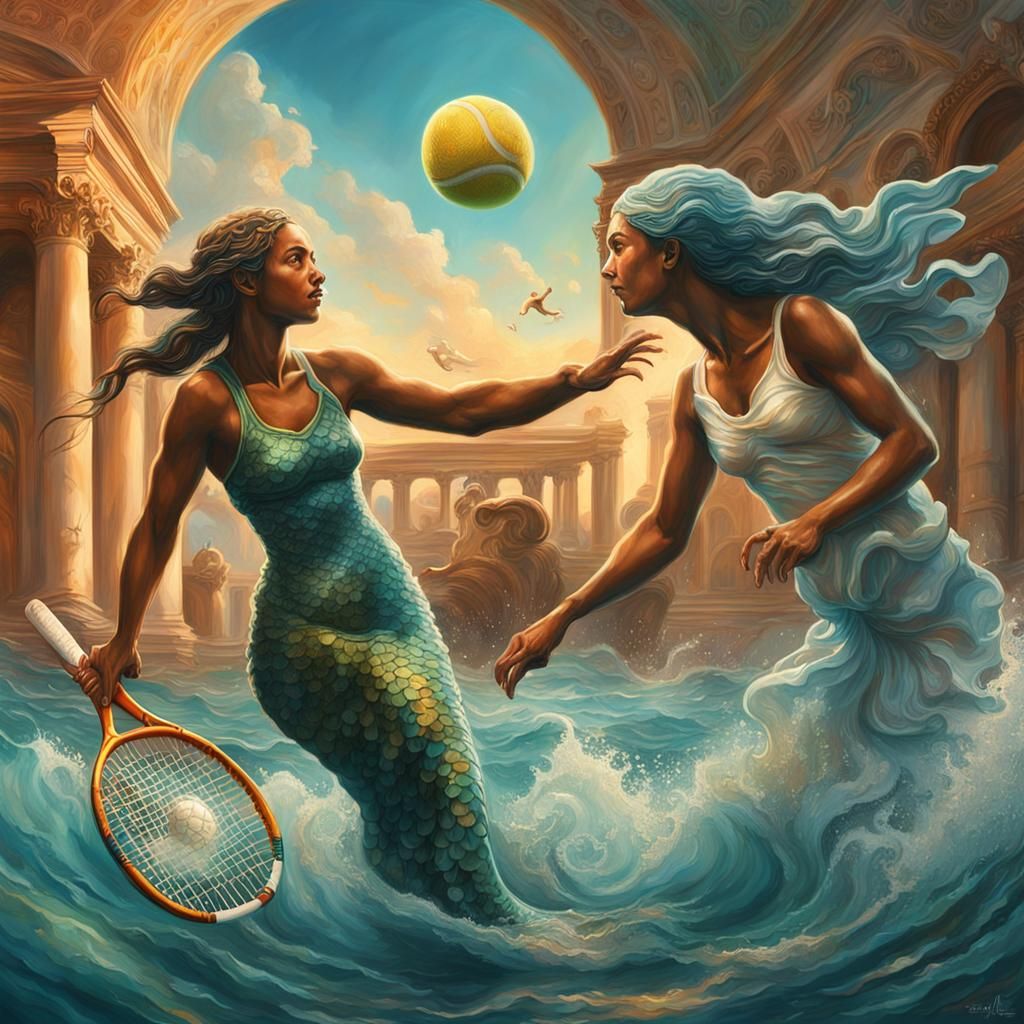 Mermaid vs Venus in Hyperrealistic Tennis Match