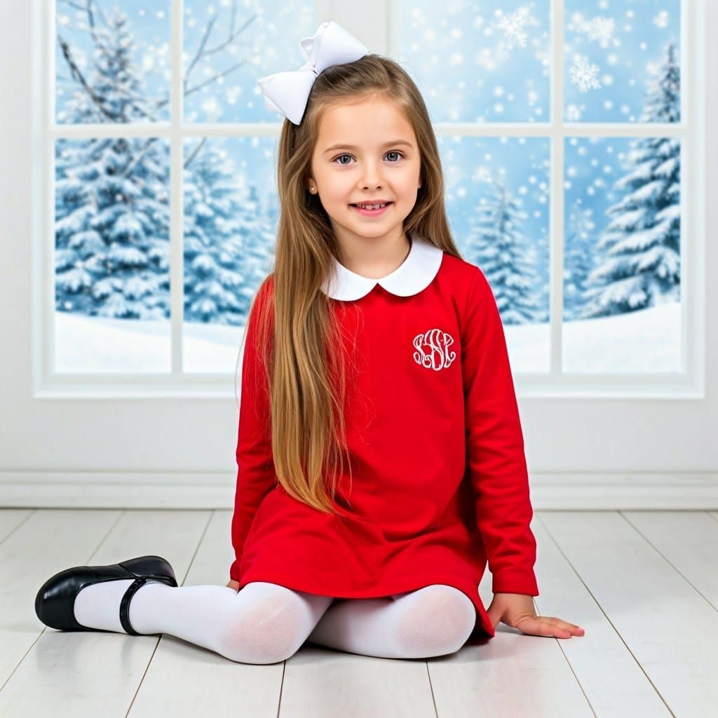 Serene Winter Portrait of a Young Girl in a Bright Red Dress