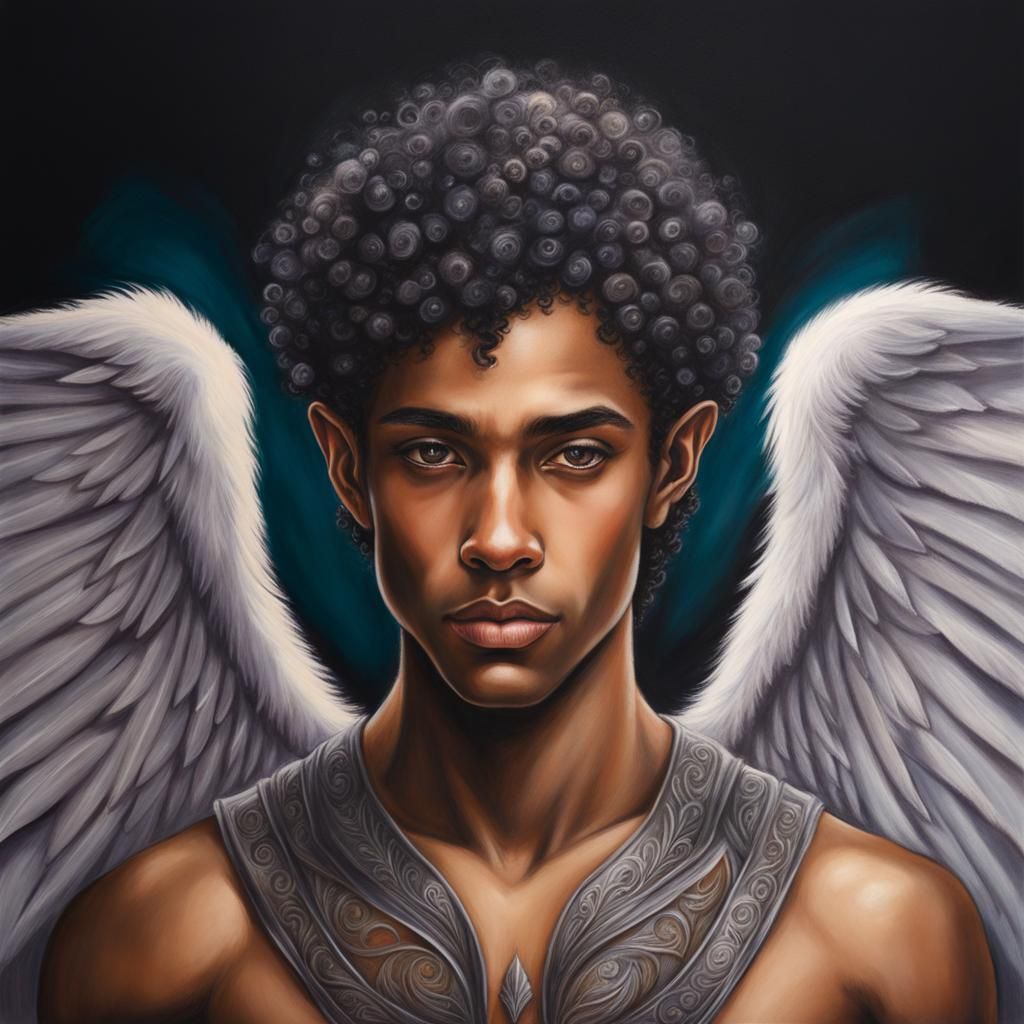 Biracial Elf with Wings in Pastel Chalk Style