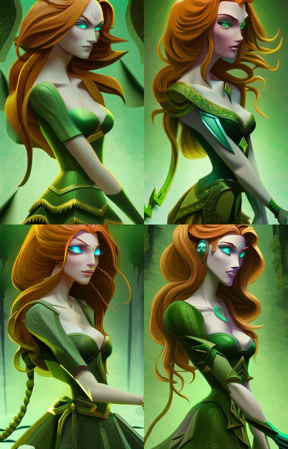 Red-Haired Goddess with Emerald Eyes, Digital Art