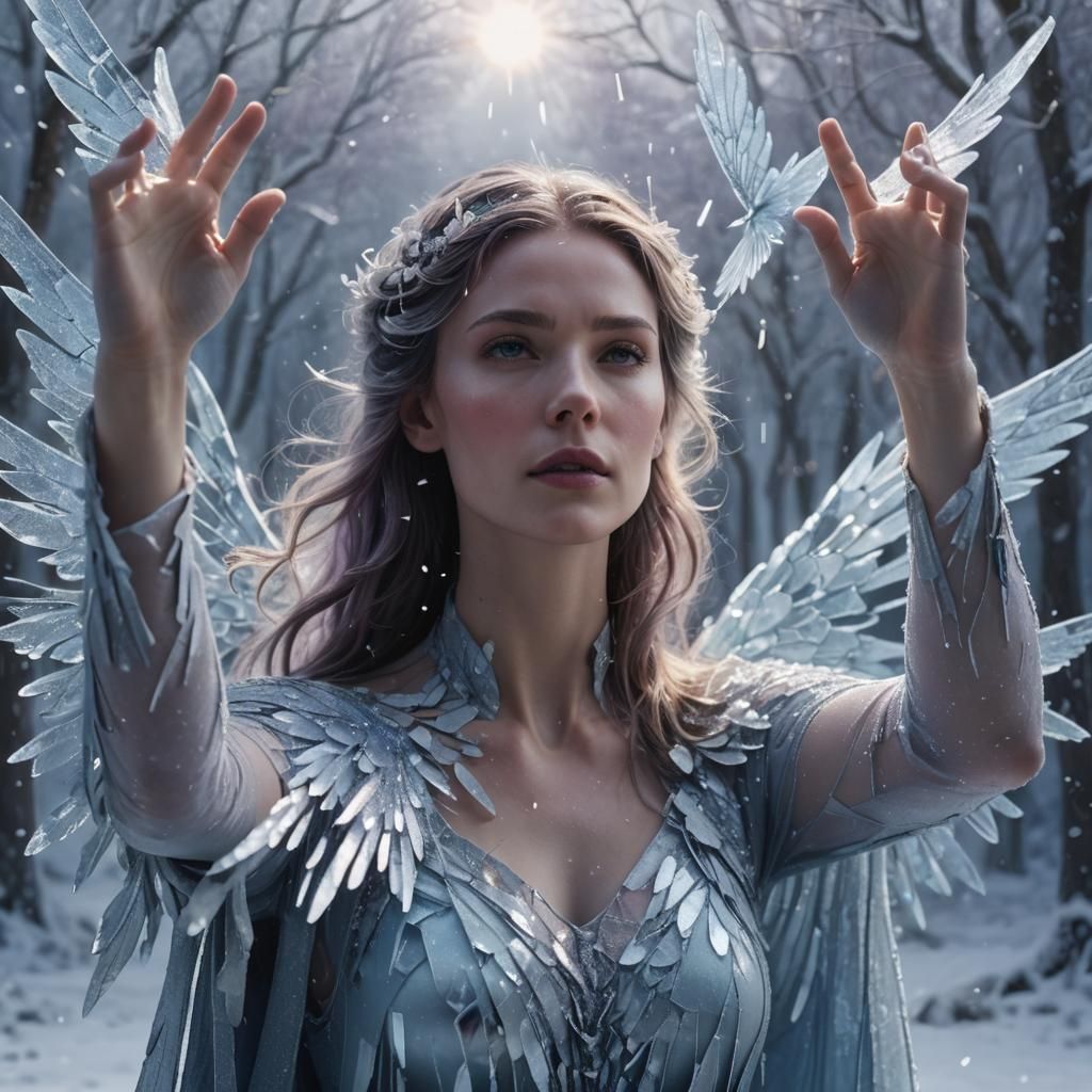 Icy Elegance: Woman with Wings in Unreal Engine 5 Style