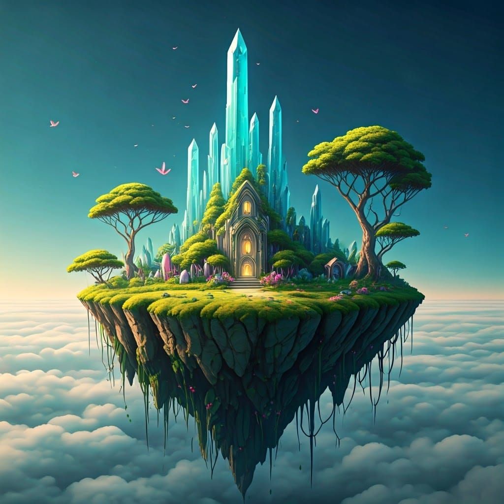 Ethereal Floating Island in a Dreamy Haze