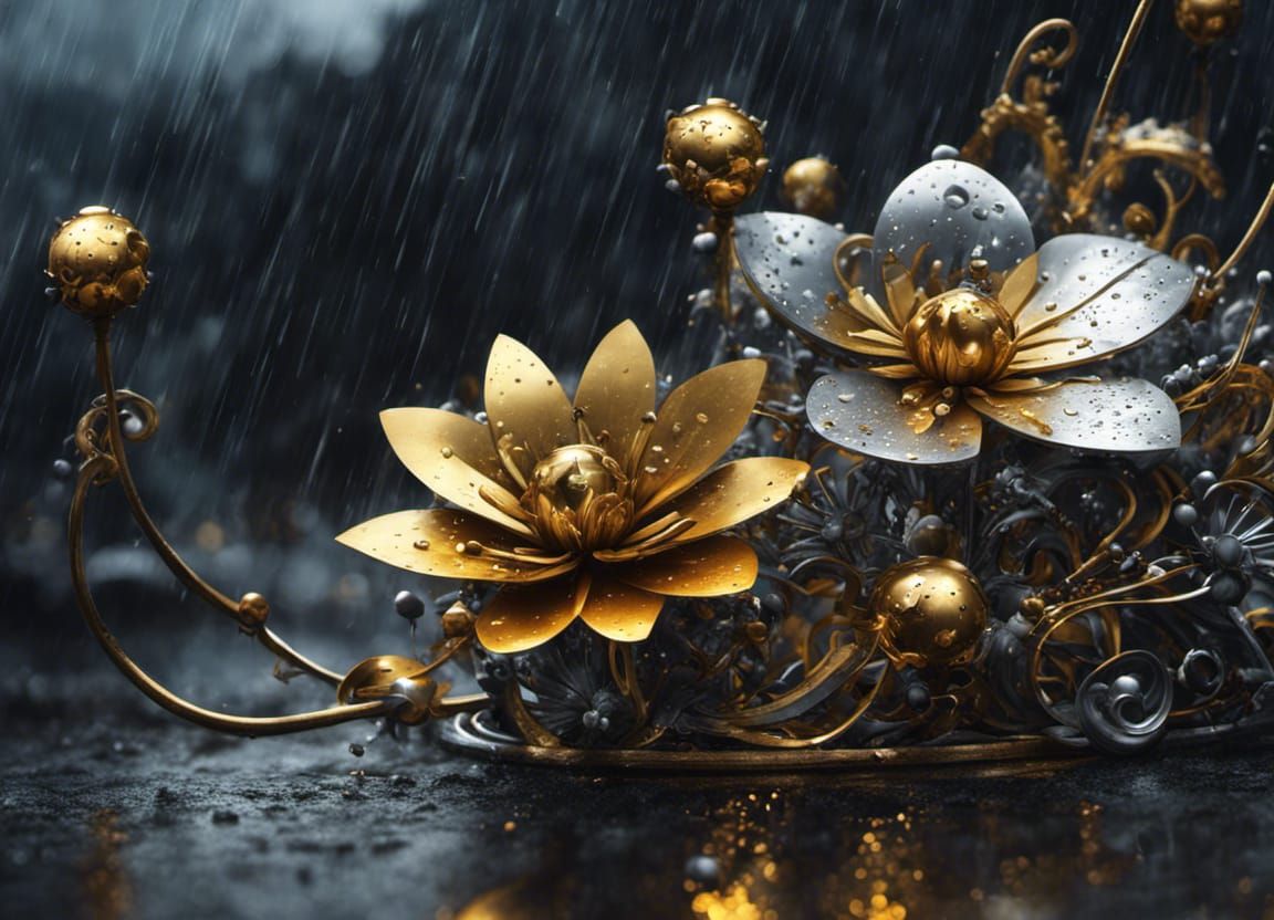 Mechanical Flowers in Rain: Detailed Matte Painting