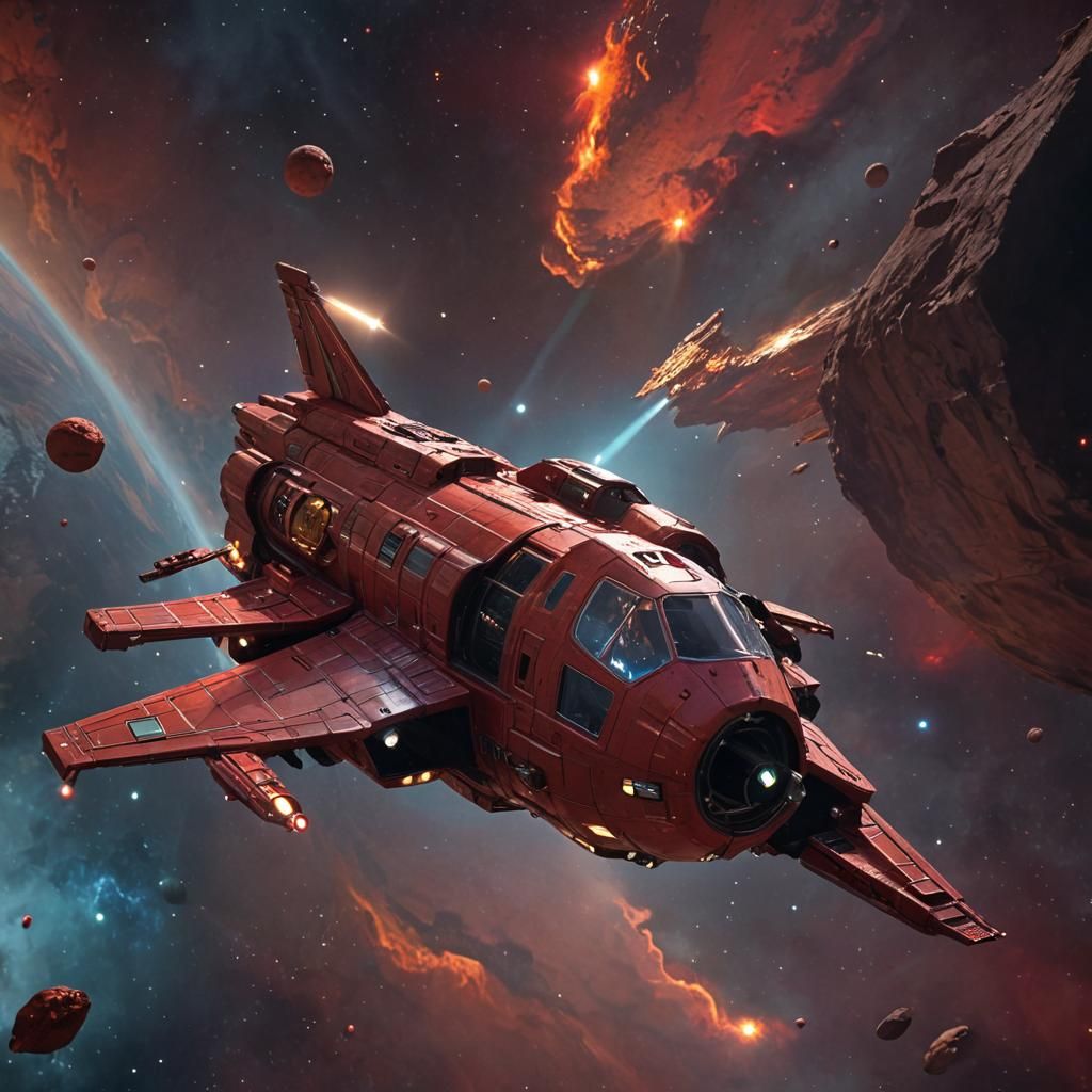 Red Dwarf Mining Ship Concept Art in Space