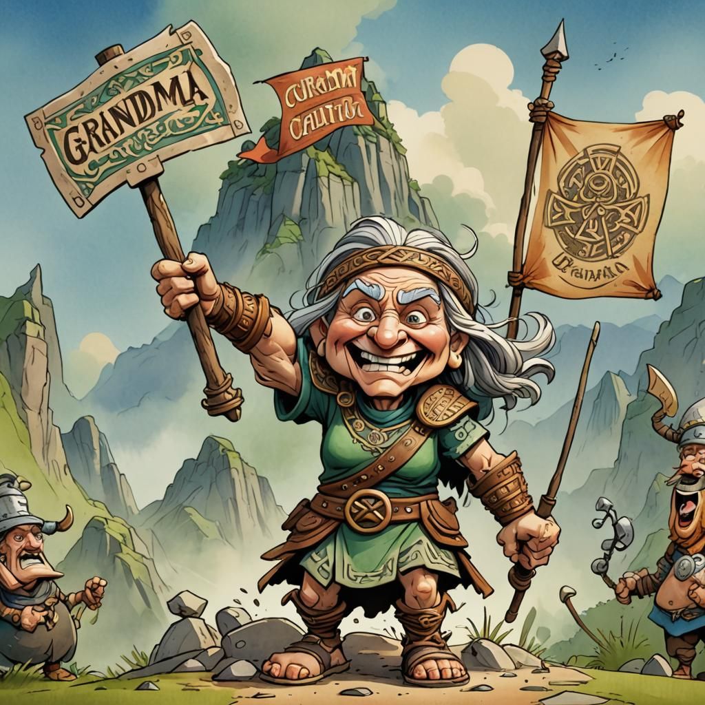 Funny 3D Cartoon of Celtic Warrior Grandma