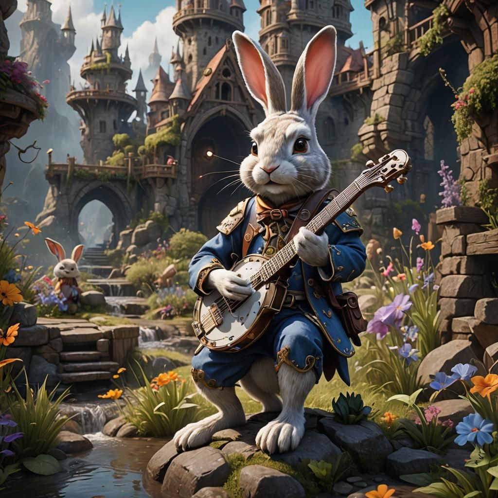 Fantastical Banjo Rabbit Detailed Matte Painting