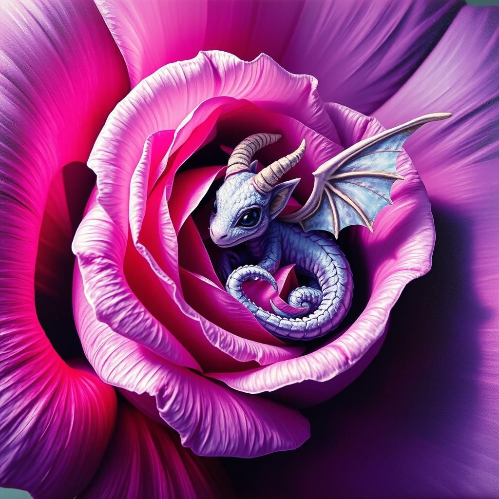 Violet Rose and Dragon in Surreal Double Exposure