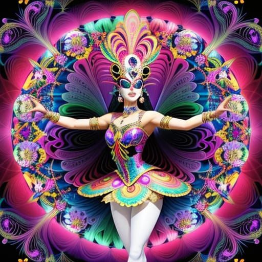 Maximalist Dancer in Psychedelic Venetian Carnival Style