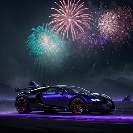 Bugatti Car in Fireworks Display: Fantasy Concept Art